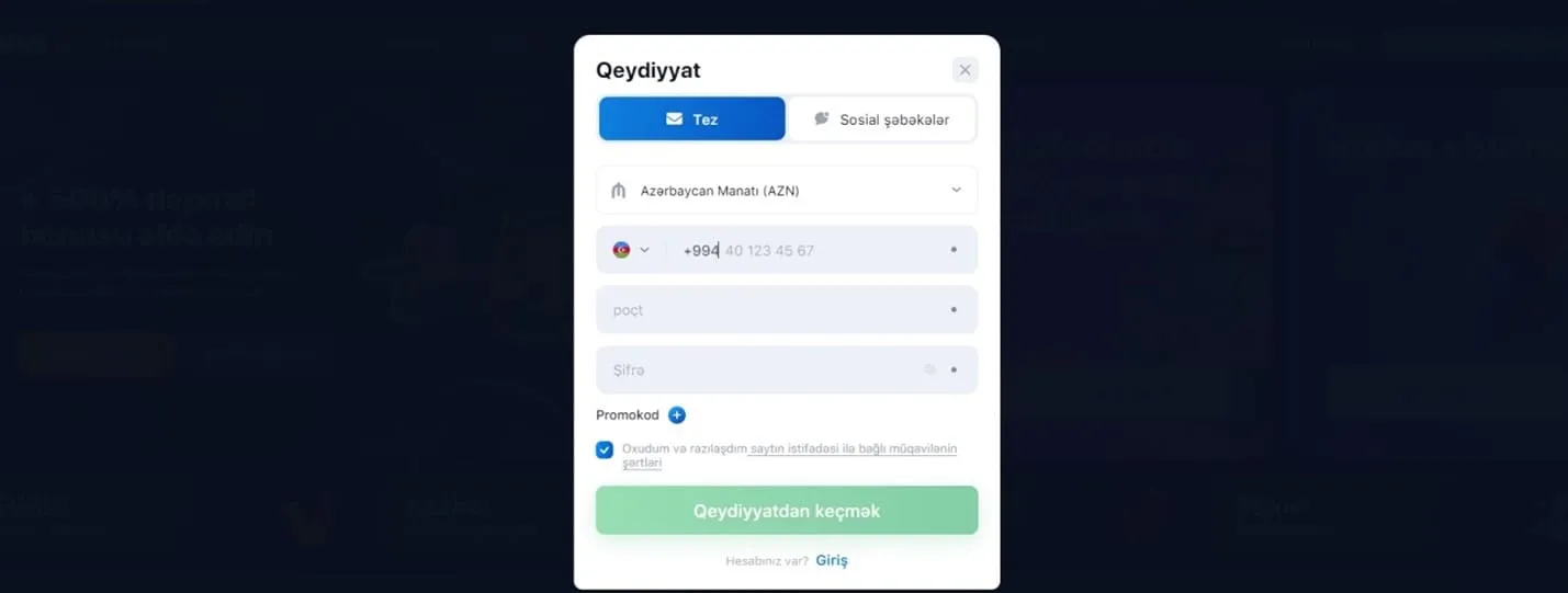 1Win qeydiyyatı